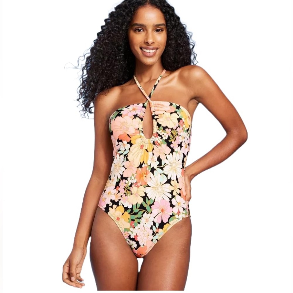 Shade & Shore Black and Pink One Piece Swimsuit